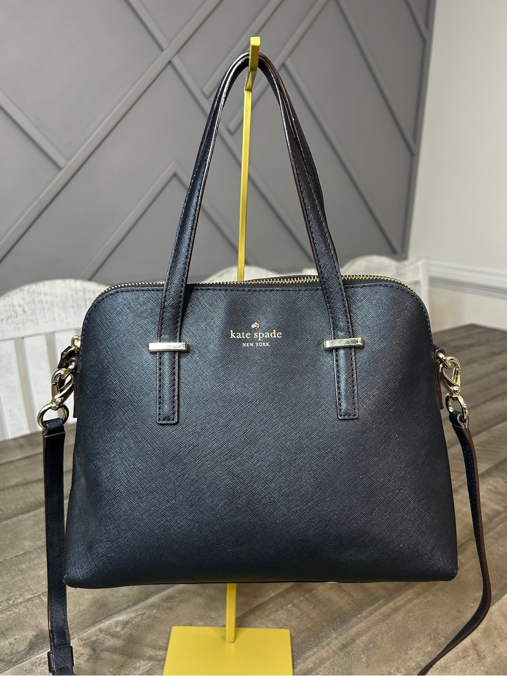 Kate Spade Patterson Drive Medium Dome Satchel Crossbody Black Leather Purse